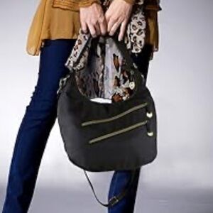 TRAVELON CONVERTIBLE HOBO ASYMMETRICAL NYLON TRAVEL BAG DARK GRAY CROSSBODY RFID